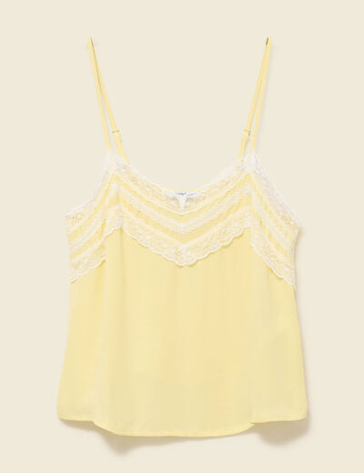 D&eacute;bardeur bretelles col v fluide jaune pastel femme