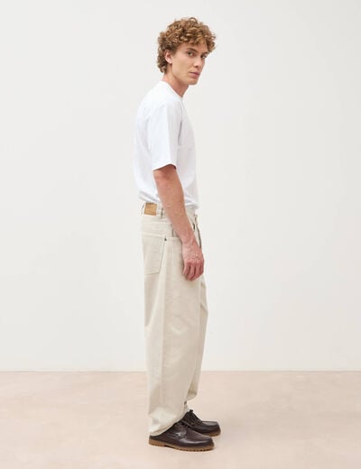 Jeans large longueur 32 en coton denim beige homme