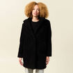 Manteau long laine mouton noir femme