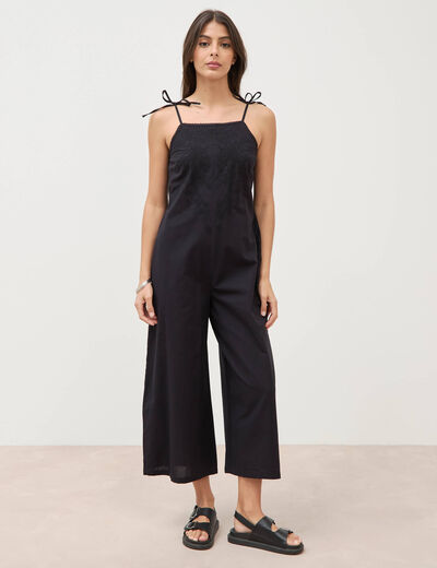Combinaison salopette col carr&eacute; noir femme