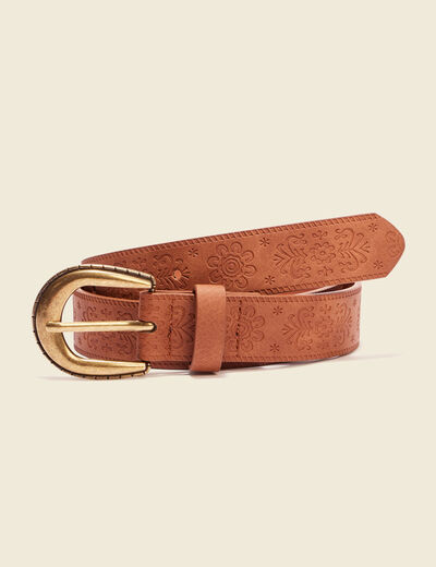 Ceinture emboss&eacute;e marron femme