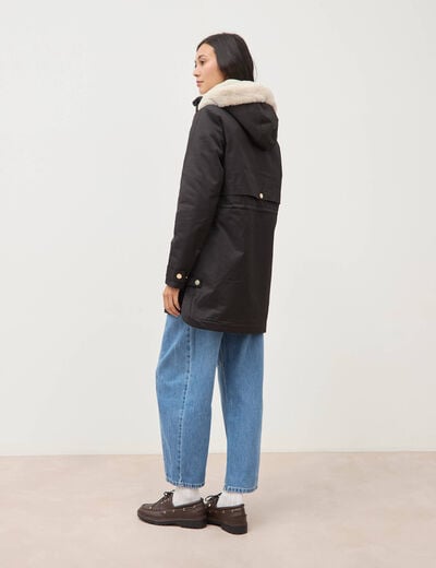 Parka droite &agrave; capuche noir femme