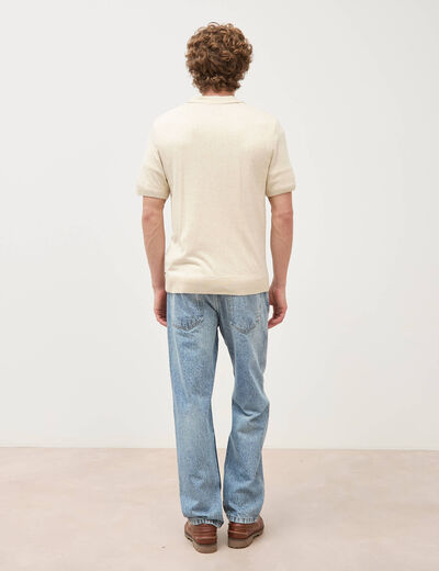 Polo manches courtes col cubain ecru homme