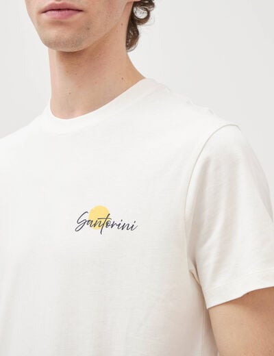 T-shirt droit en coton col rond ecru homme