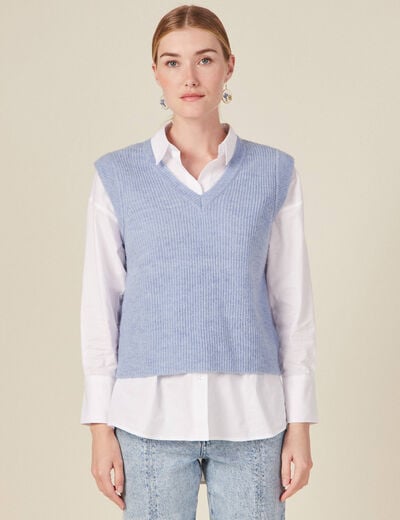 Pull éco-responsable bleu gris femme