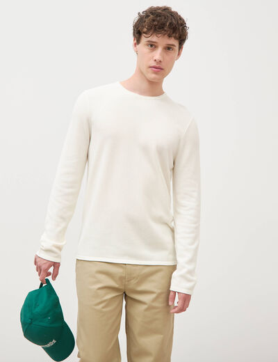 Pull col rond manches longues ecru homme