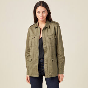 Veste droite poches àrabat vert kaki femme