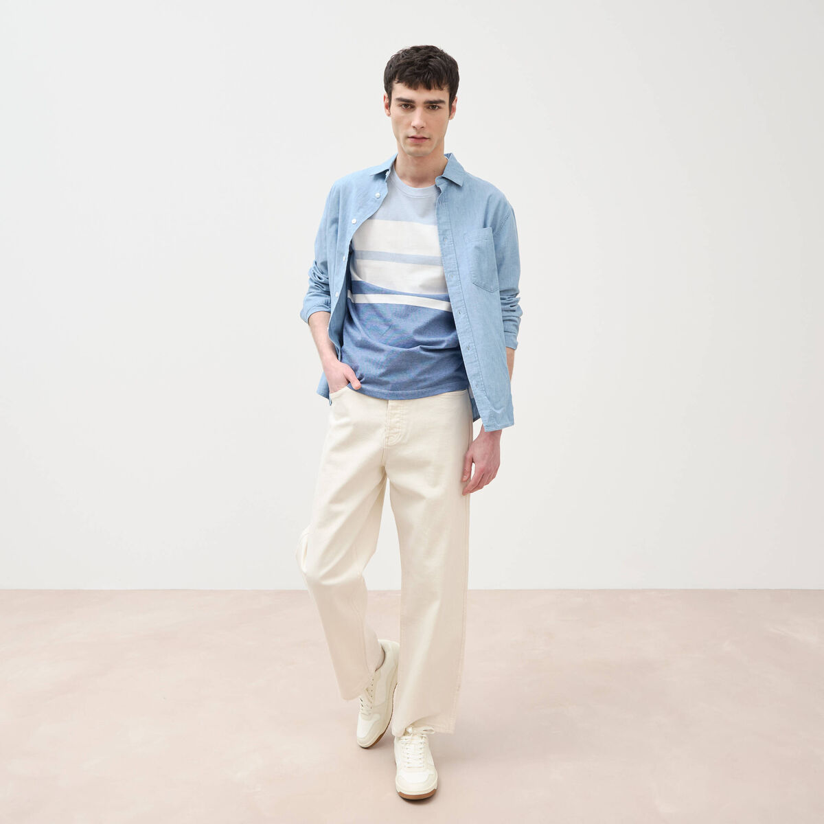 T-shirt manches courtes bleu gris homme