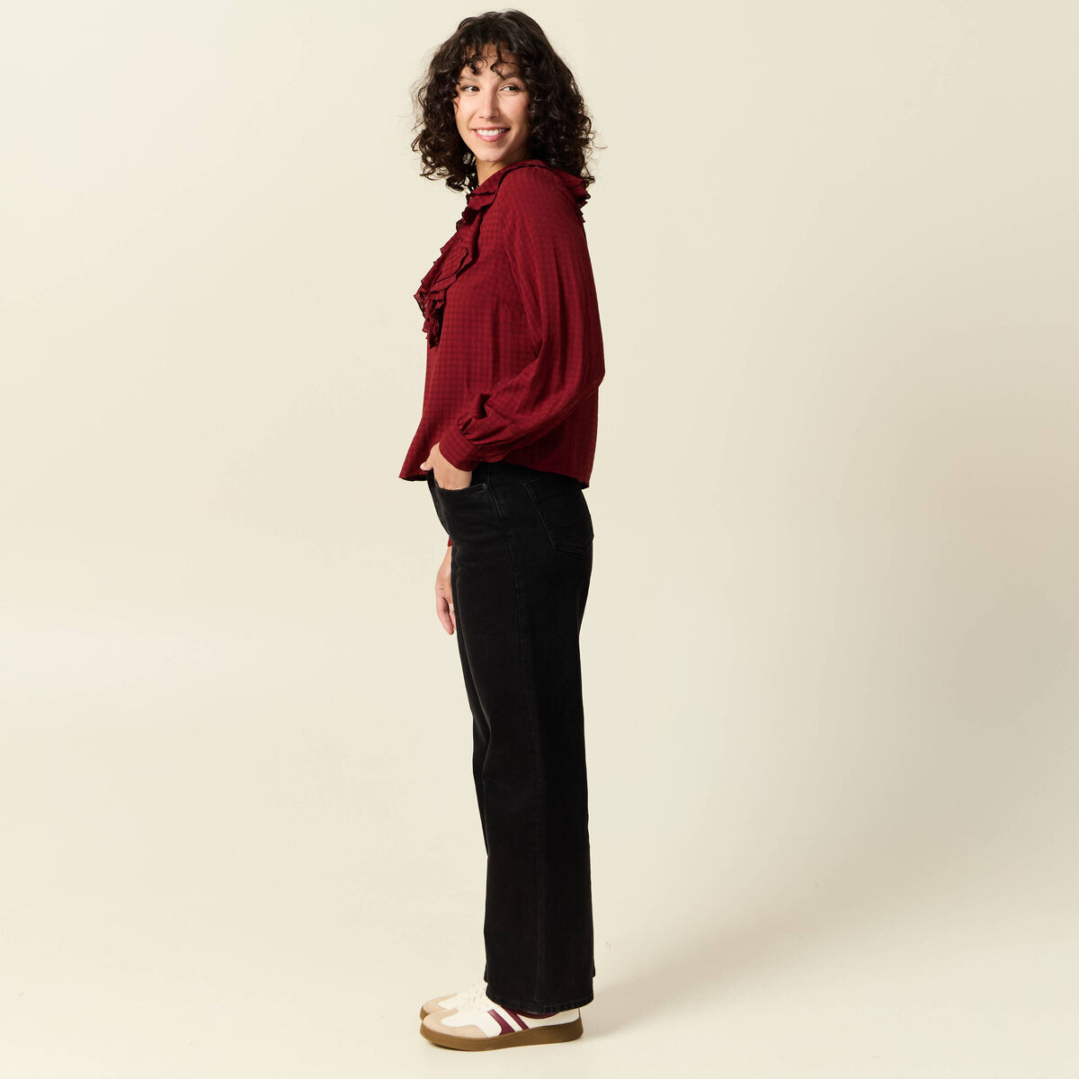 Blouse manches longues rouge fonc&eacute; femme