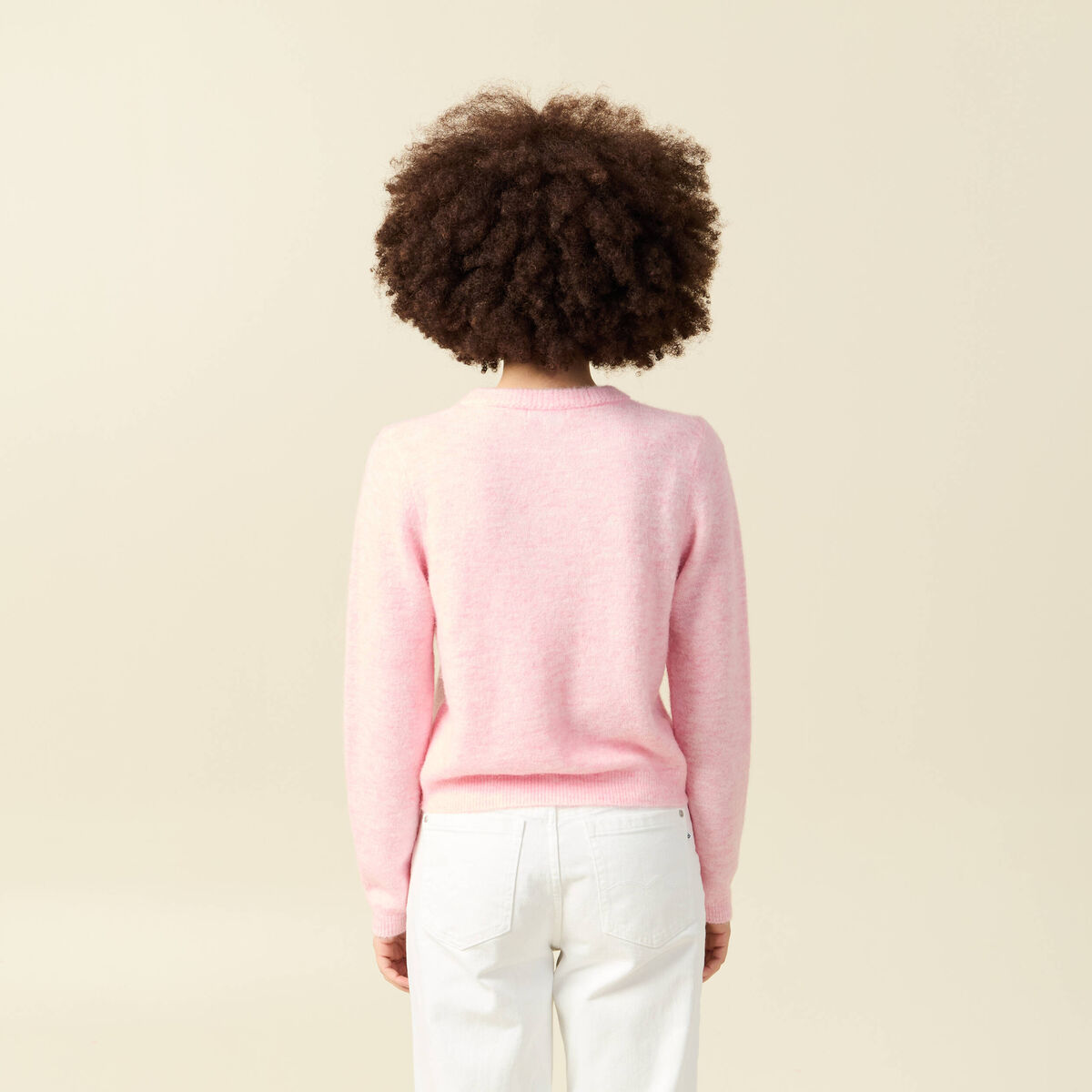 Gilet col rond rose clair femme