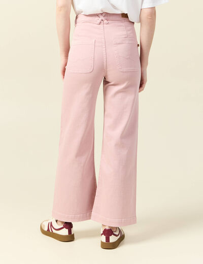 Pantalon large taille haute en jeans rose clair femme
