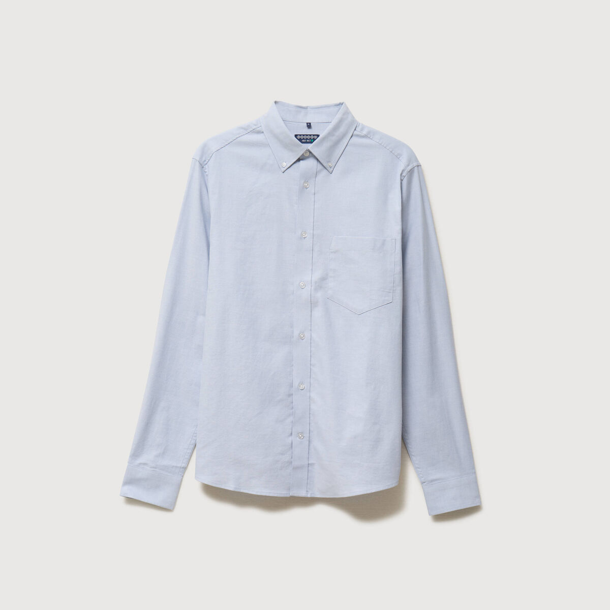 Chemise manches longues col am&eacute;ricain bleu gris homme