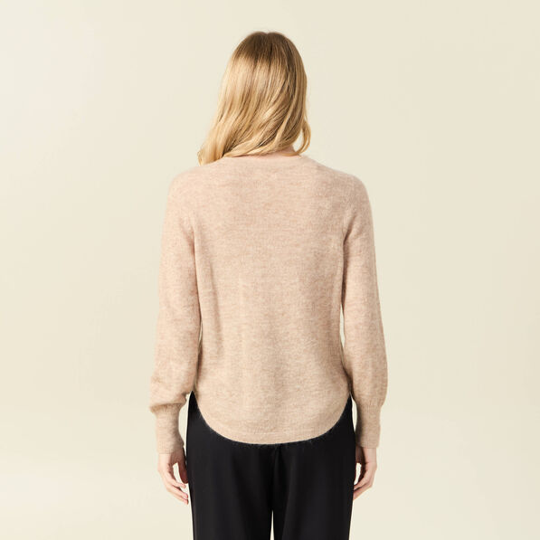 Pull manches longues col en V creme femme