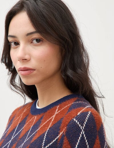 Pull droit manches longues col rond orange citrouille femme
