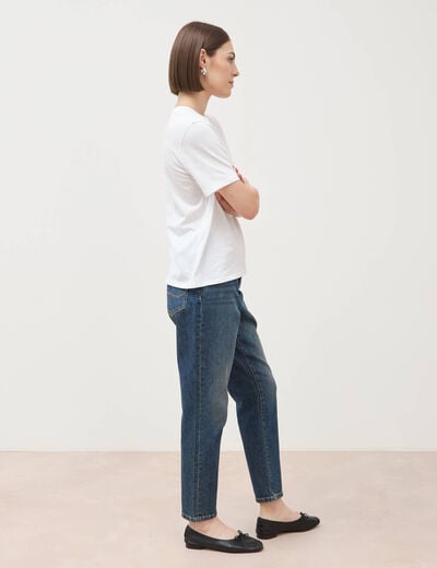 T-shirt droit col rond manches courtes blanc femme