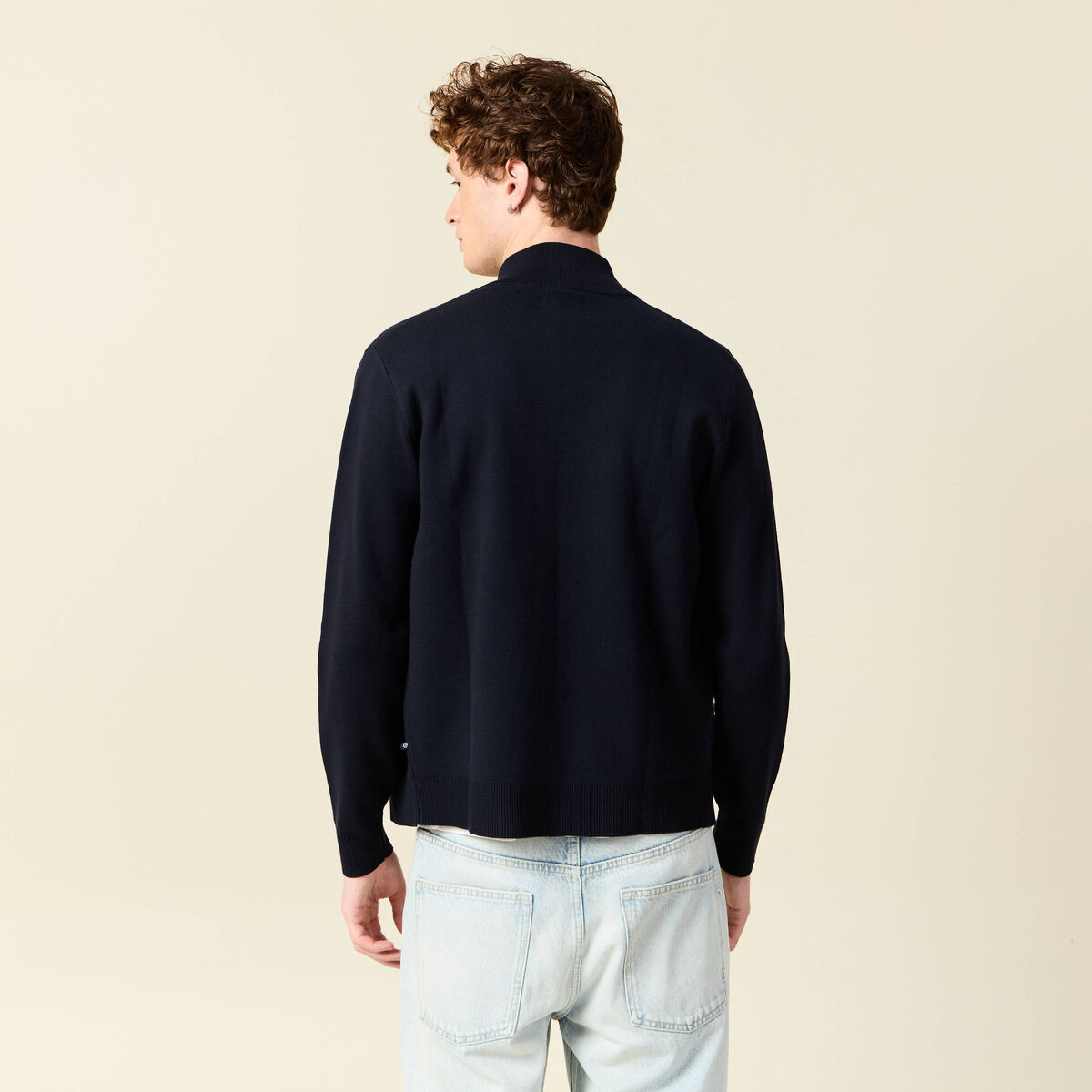 Gilet manches longues zipp&eacute; bleu marine homme