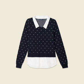 Pull manches longues 2-en1 bleu marine femme
