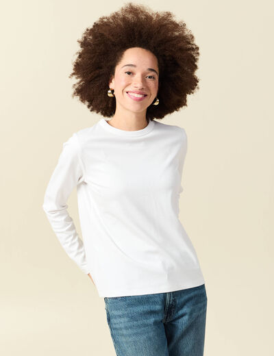 T-shirt en coton manches longues blanc femme