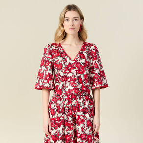 Blouse manches 3/4 rouge femme