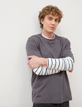 T-shirt manches courtes gris fonc&eacute; homme