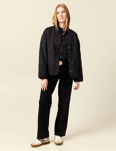 Veste oversize manches longues doubl&eacute;e gris fonc&eacute; femme