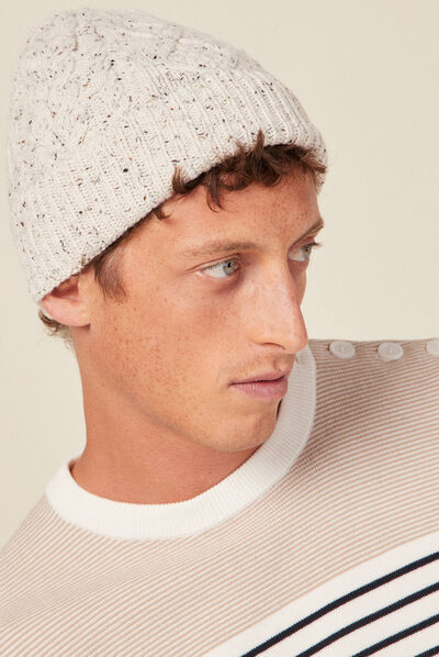Bonnet tricoté à torsades ecru homme
