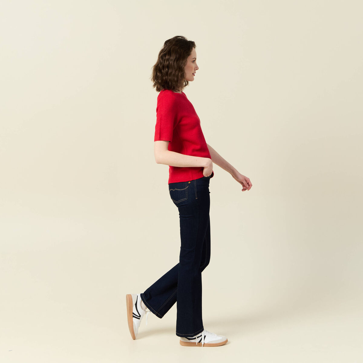 Pull manches courtes rouge femme