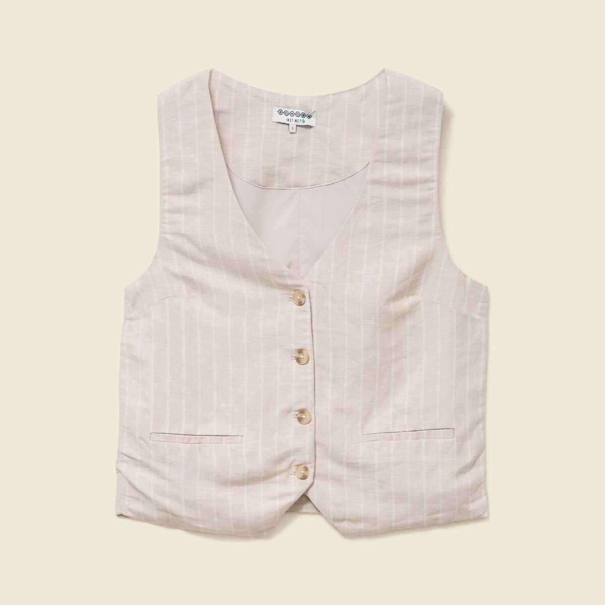 Gilet ajust&eacute; col v sans manches beige femme