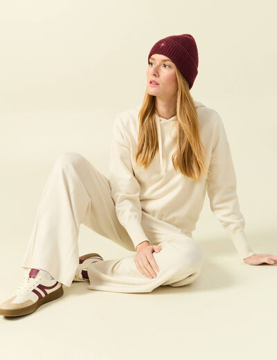 Pantalon large taille haute en maille creme femme