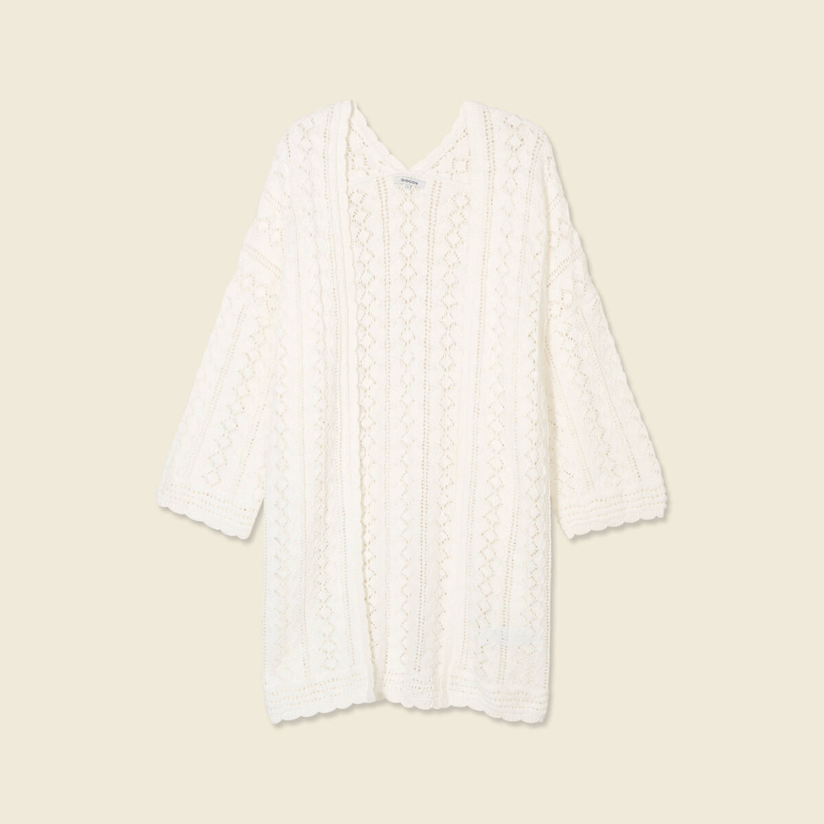 Gilet long ajour&eacute; ecru femme