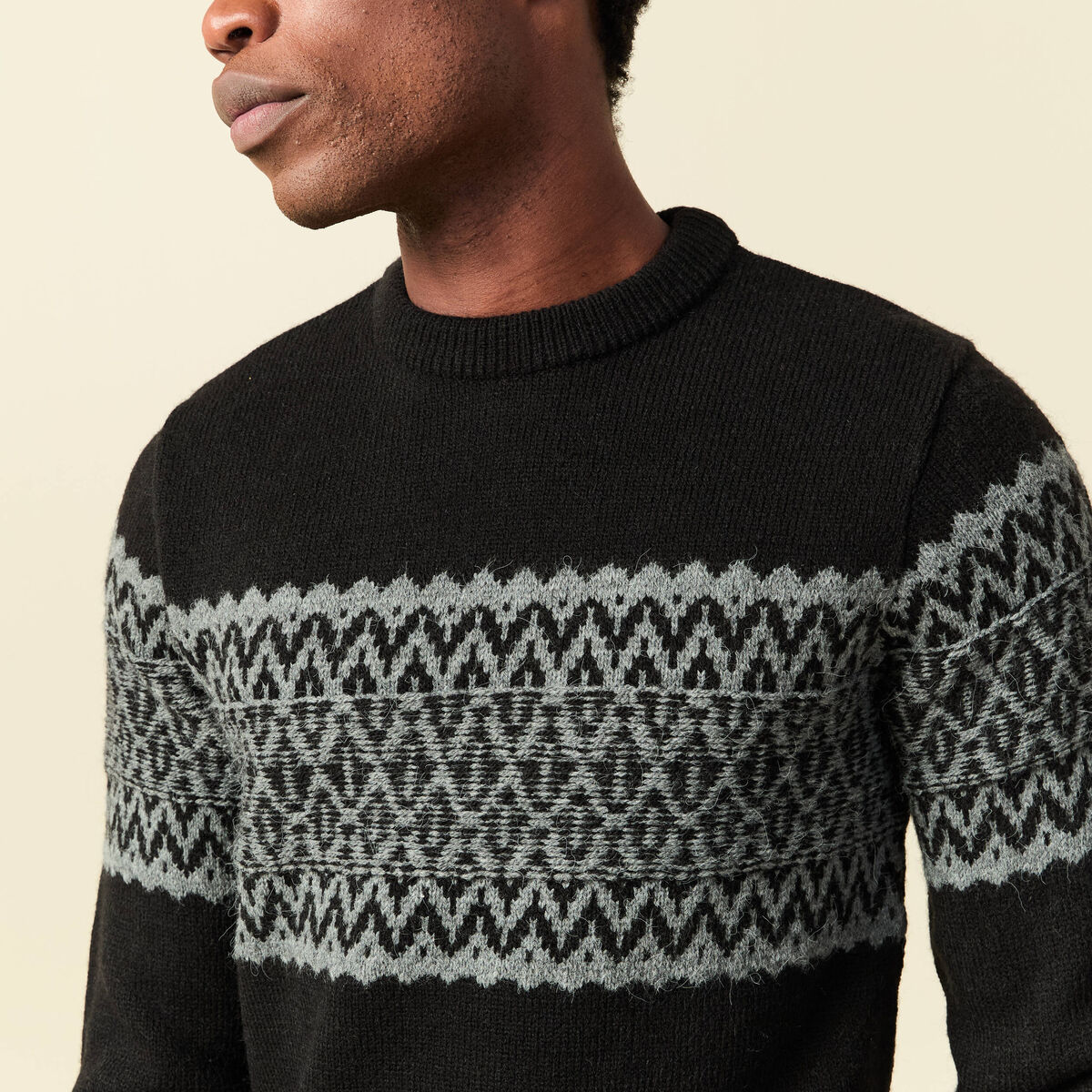 Pull col rond manches longues noir homme