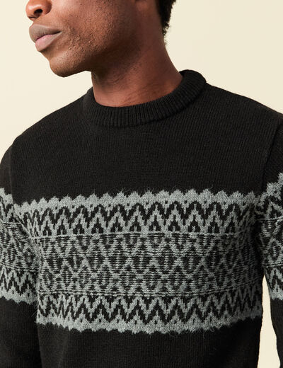 Pull col rond manches longues noir homme