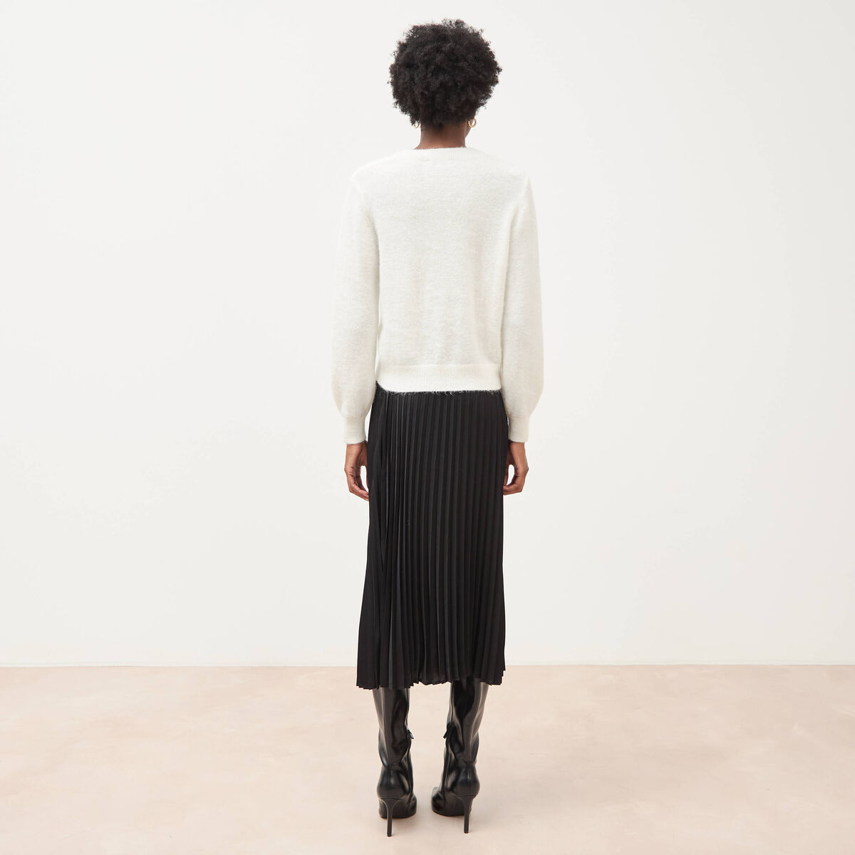 Pull droit col v manches longues ecru femme