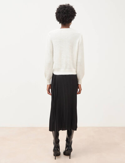 Pull droit col v manches longues ecru femme