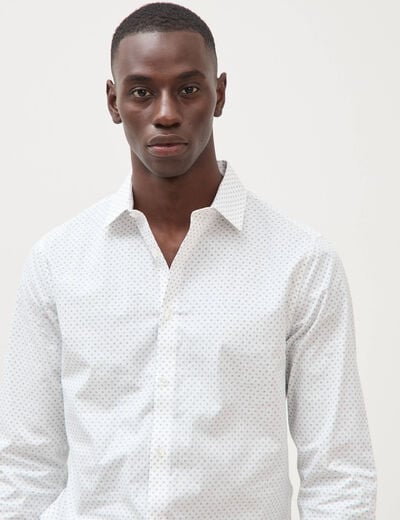 Chemise cintr&eacute;e en coton manches longues bleu homme