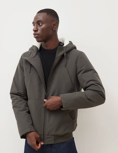 Parka courte &agrave; capuche vert kaki homme