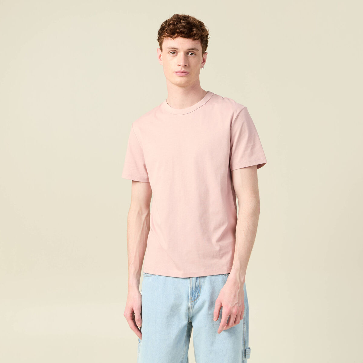 T-shirt en coton manches courtes rose pastel homme