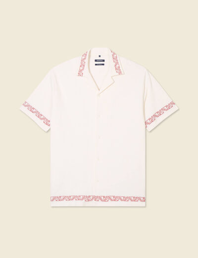 Chemise manches courtes brodée ecru homme