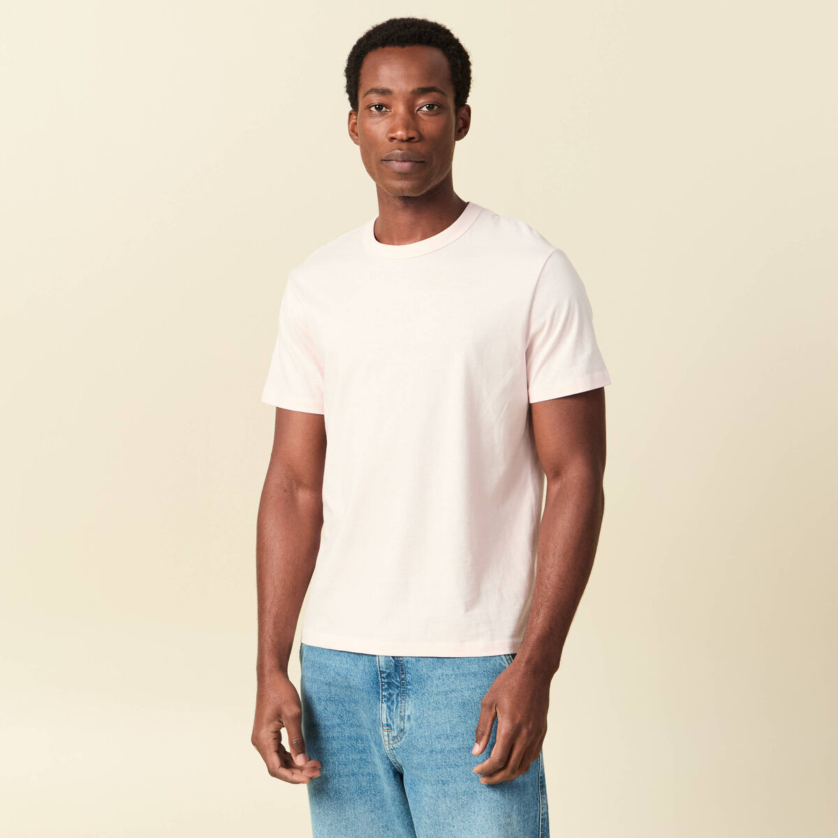 T-shirt en coton manches courtes rose clair homme