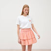 Jupe fluide &agrave; carreaux doubl&eacute;e orange abricot femme