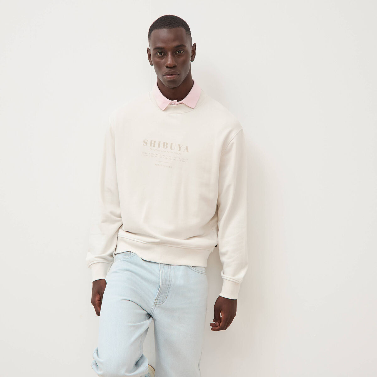 Sweat col rond manches longues gris clair homme