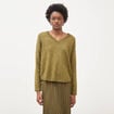 Pull droit col v manches longues vert kaki femme