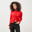 Gilet droit manches longues col rond rouge femme