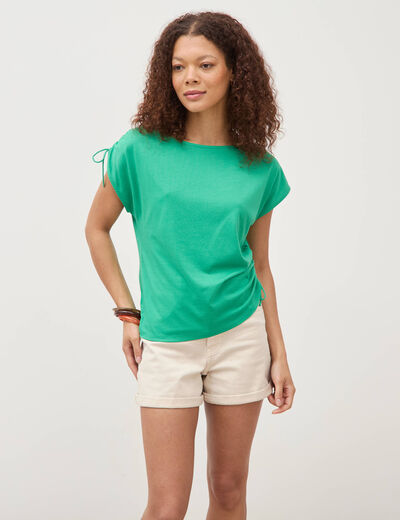 T-shirt ajust&eacute; col rond manches courtes vert femme