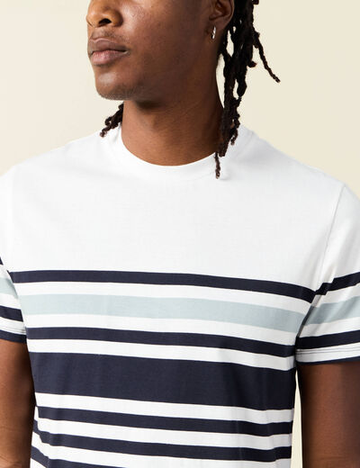 T-shirt ray&eacute; col rond manches courtes bleu marine homme