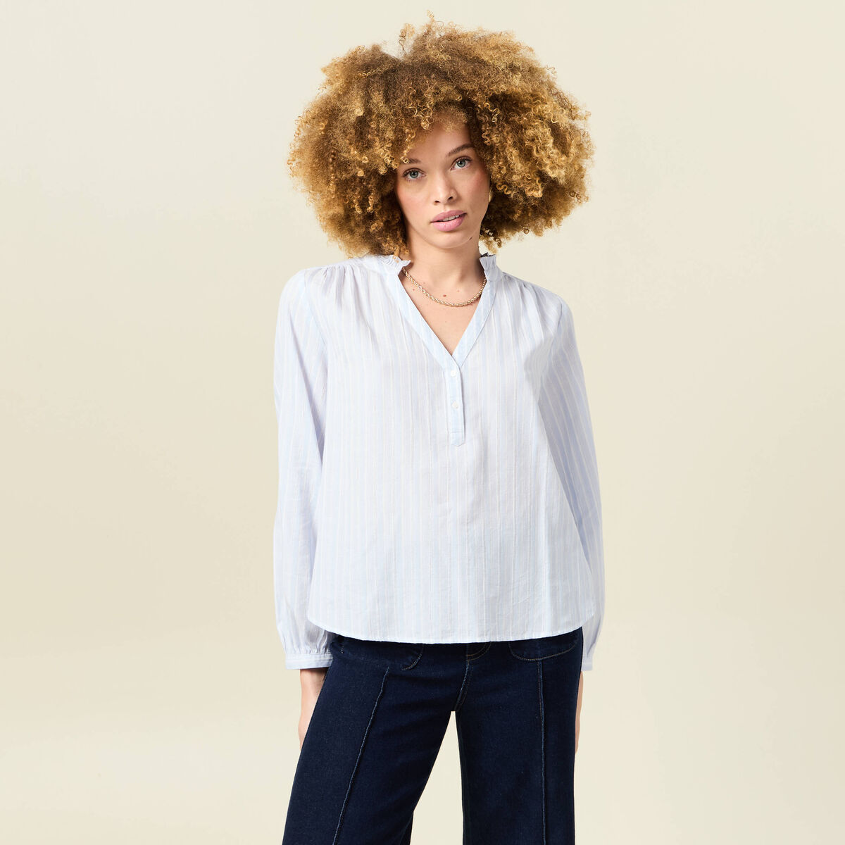 Blouse manches longues bleu ciel femme