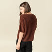 Pull droit court manches coude col rond marron femme