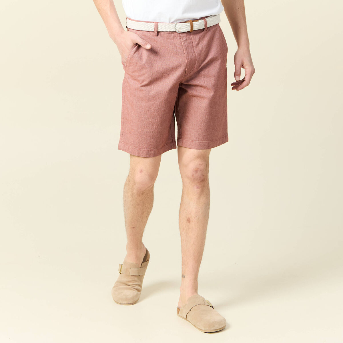 Bermuda droit chino ceinture marron cognac homme