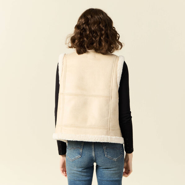 veste suedine sans manches creme femme Veste suédine sans manches creme femme