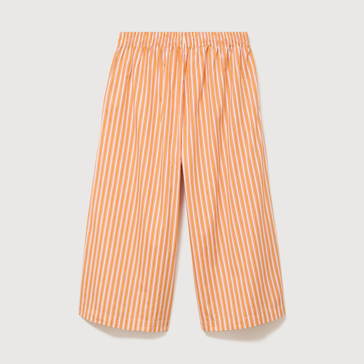 Pantalon large taille haute 3/4 en coton orange abricot femme